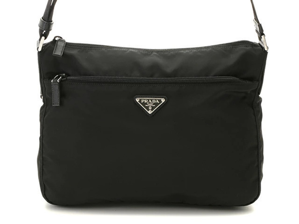 Prada Tessuto Saffiano Shoulder Bag Calfskin Black